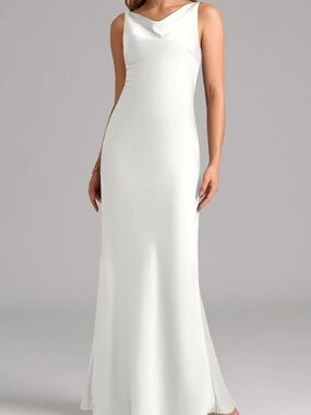 Lulu's White Cowl Neck Sleeveless Satin Maxi Dress